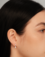 Close-up model view of silver Dew Earrings